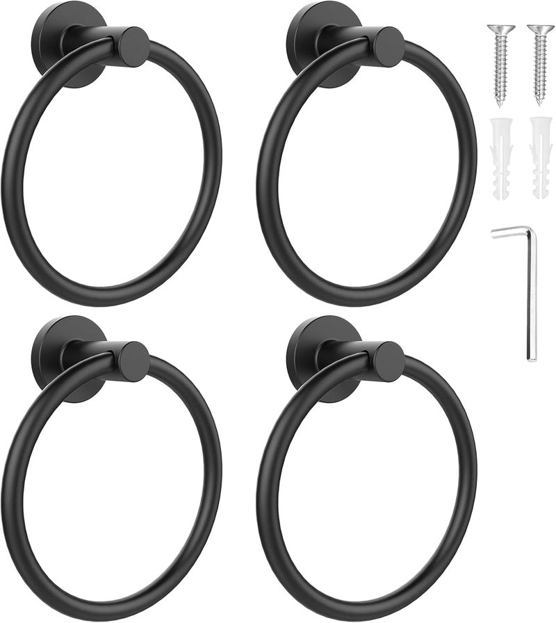 SetSail Towel Holder for Bathroom Wall Matte Black Towel Ring Stainless Steel Hand Towel Holder 4 Packs Towel Hanger for Bath, Kitchen - Image 1